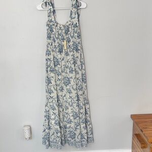 Max Studio Blue and Cream Floral Maxi Dress